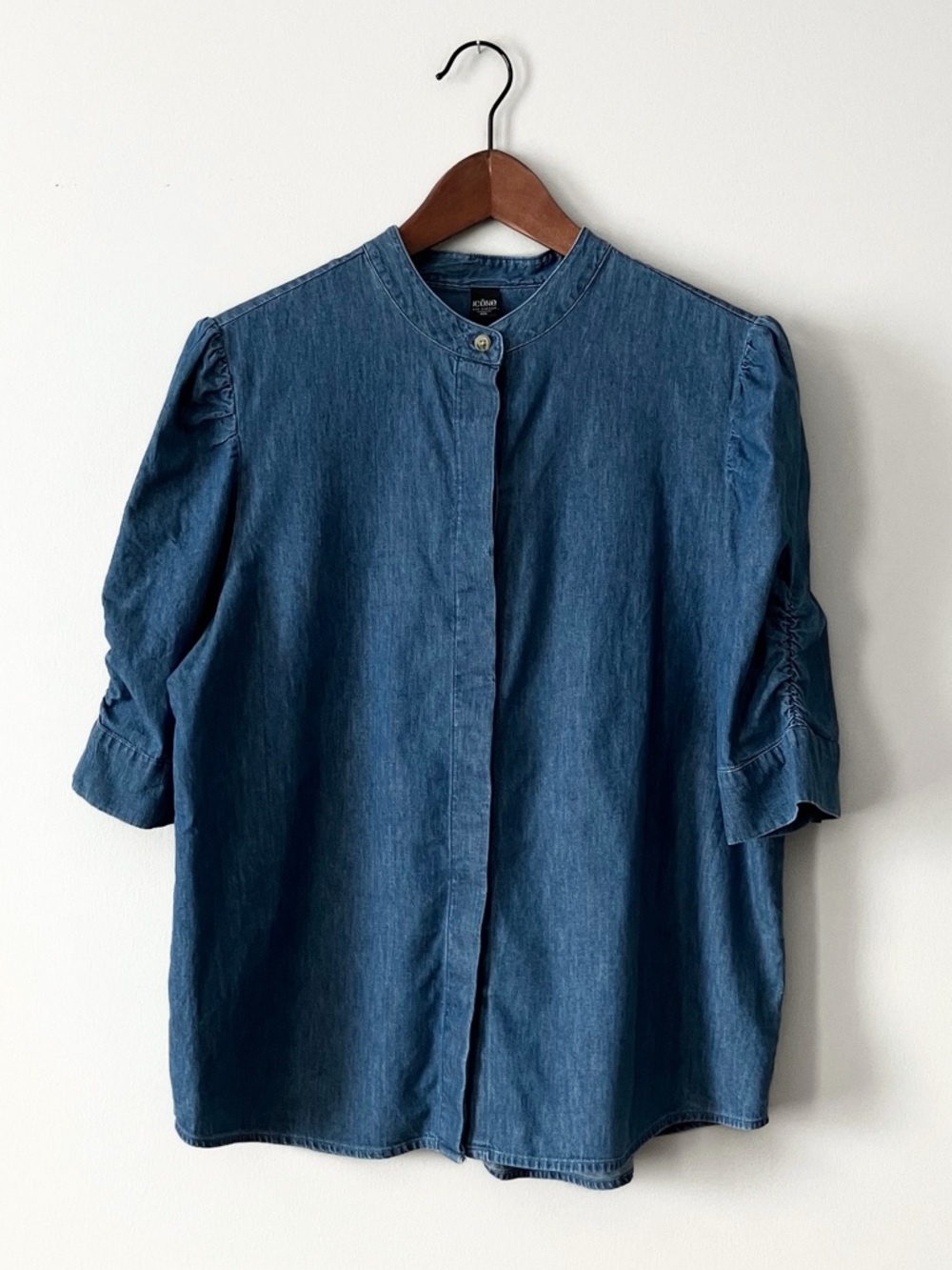 Simons Icône Blue Denim Band-Collar Blouse